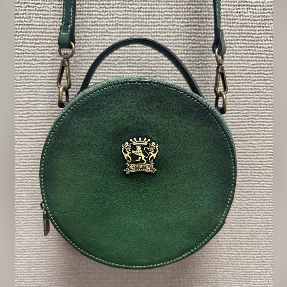 Pratesi Firenze Round Green Leather Crossbody Bag with Gold-tone Trim